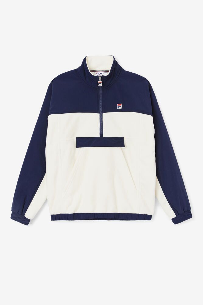 Fila Miesten Takki Erick 1/2 Vetoketjulla Pullover Valkoinen/Laivastonsininen - HBPK-18297